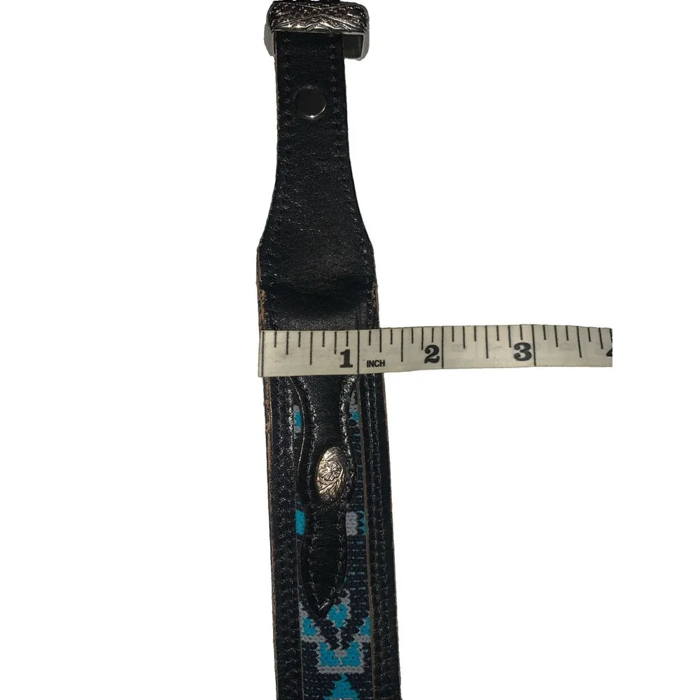 Vintage Dundee Leather Western Belt Womens 28 Turquoise Black Aztec Cowgirl USA